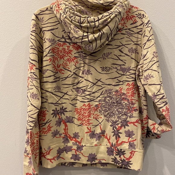Beige red and purple oriental print Lucky Brand hoodie Large - Picture 5 of 5